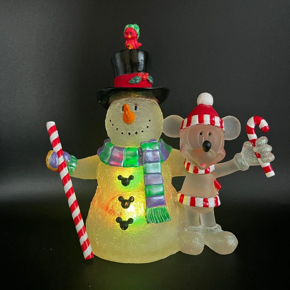Disney Snowman Mickey Mouse Christmas Figurine Frosted Acrylic Holiday 6.75